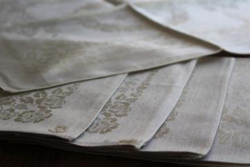 catalog photo of unused vintage linen damask dinner napkins in oyster grey, made in Belgium labels