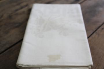 catalog photo of unused vintage linen tablecloth, cream color single damask, rustic farmhouse style