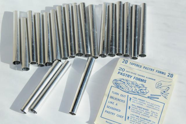 photo of unused vintage metal tube forms for crullers pastries w/ recipes, pastry chef baking #1