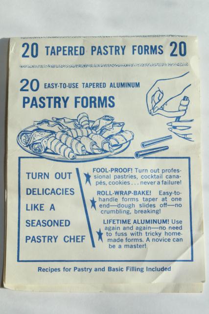 photo of unused vintage metal tube forms for crullers pastries w/ recipes, pastry chef baking #2