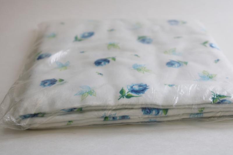 photo of unused vintage package cotton flannel swaddle baby blankets, blue flowers print #3
