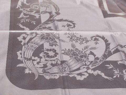 photo of unused vintage pink damask table linens w/ labels, tablecloth & dinner napkins #4