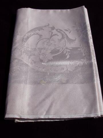 photo of unused vintage pink damask table linens w/ labels, tablecloth & dinner napkins #7