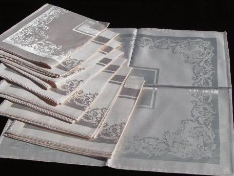 photo of unused vintage pink damask table linens w/ labels, tablecloth & dinner napkins #9