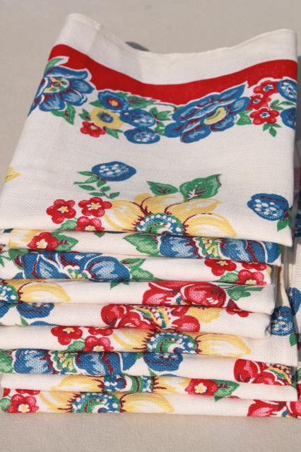 photo of unused vintage print cotton kitchen towels, retro flowers Startex towel fabric #2