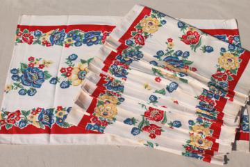 catalog photo of unused vintage print cotton kitchen towels, retro flowers Startex towel fabric