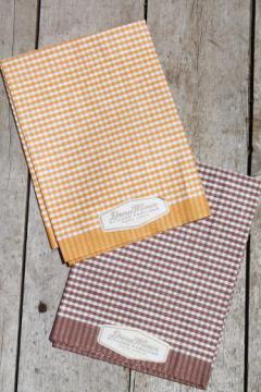 catalog photo of unused vintage pure linen kitchen towel set, Dura Weave label gingham checked towels