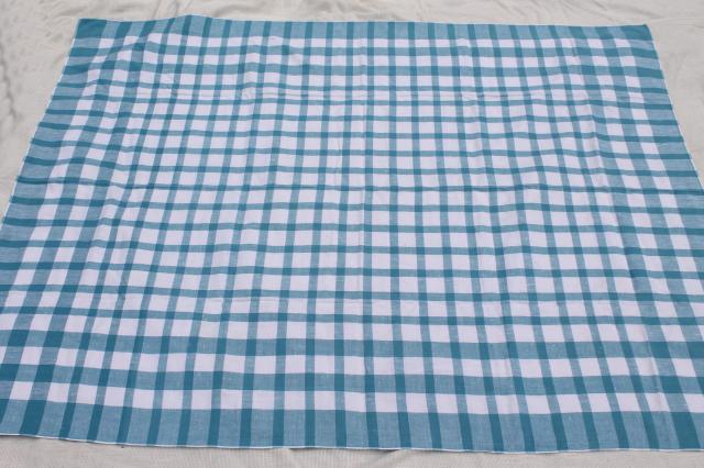 photo of unused vintage pure linen tablecloth for farmhouse harvest table, french blue & white #2