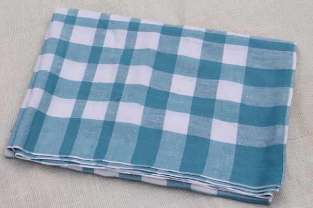 photo of unused vintage pure linen tablecloth for farmhouse harvest table, french blue & white #6