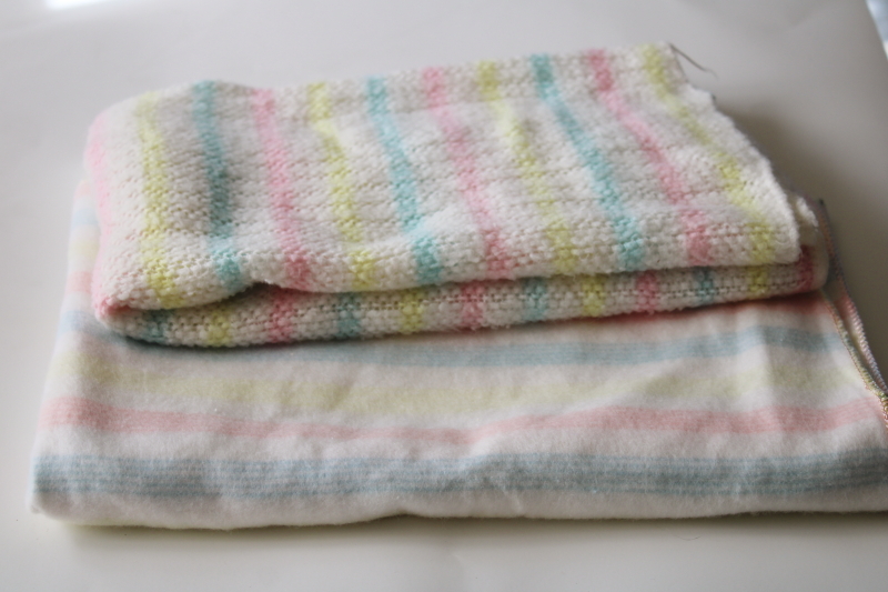 photo of unused vintage receiving baby blankets, acrylic plush & thermal weave pastel candy stripes #1