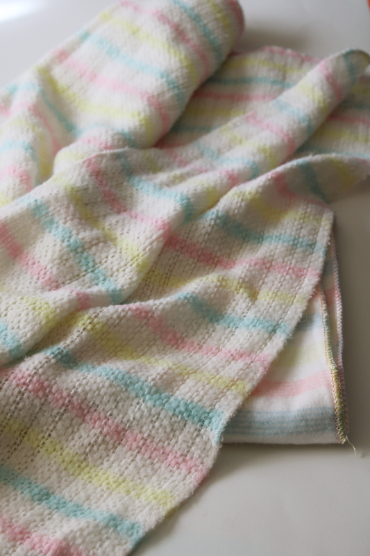 photo of unused vintage receiving baby blankets, acrylic plush & thermal weave pastel candy stripes #3