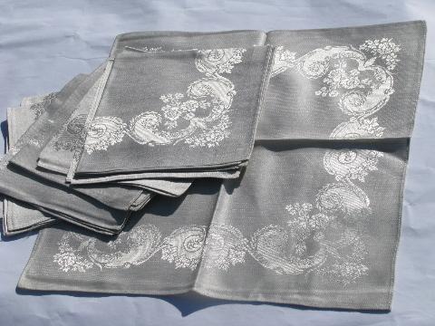 photo of unused vintage silver damask table linens w/ labels, tablecloth & dinner napkins #4