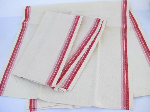 photo of unused vintage striped cotton kitchen towels, red band dishtowels lot #1