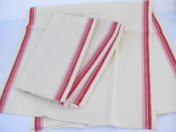 catalog photo of unused vintage striped cotton kitchen towels, red band dishtowels lot