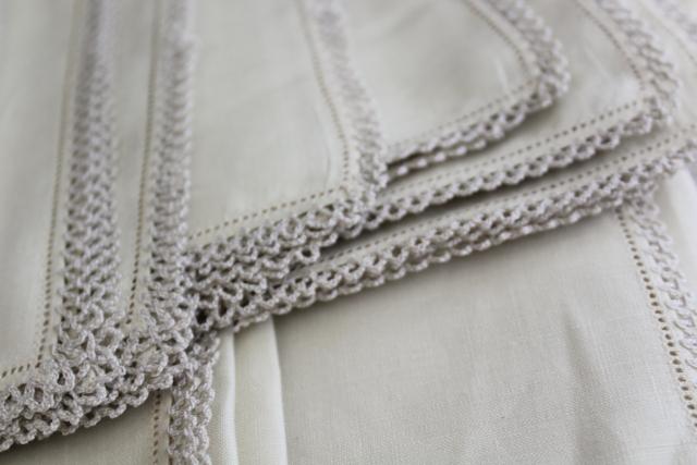 photo of unused vintage tea table linens, fine handkerchief linen tablecloths & napkins w/ lace edging #5