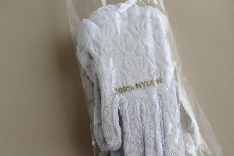 photo of unused vintage white lace stretch gloves, little girls child size 4 to 7 years #6