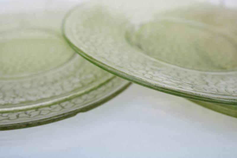 photo of uranium glow vaseline yellow green depression glass plates art deco cracked ice pattern #6