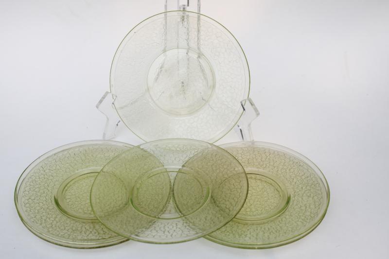 photo of uranium glow vaseline yellow green depression glass plates art deco cracked ice pattern #7