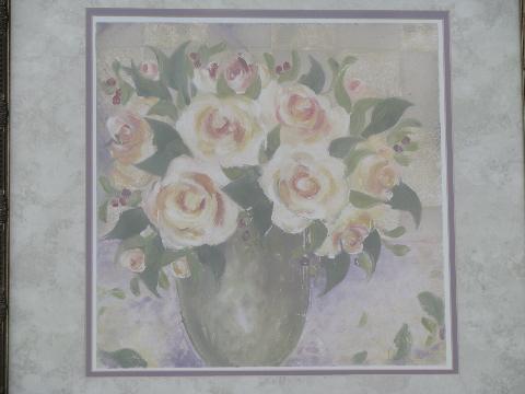 photo of urns of roses pair vintage signed floral prints, florentine frames #3