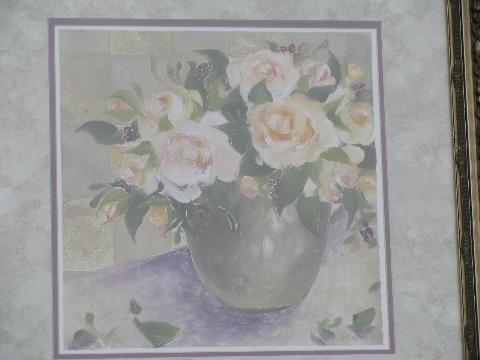 photo of urns of roses pair vintage signed floral prints, florentine frames #5