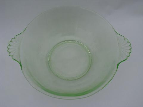 photo of vaseline yellow-green vintage depression glass fruit set, large & small berry bowls #3