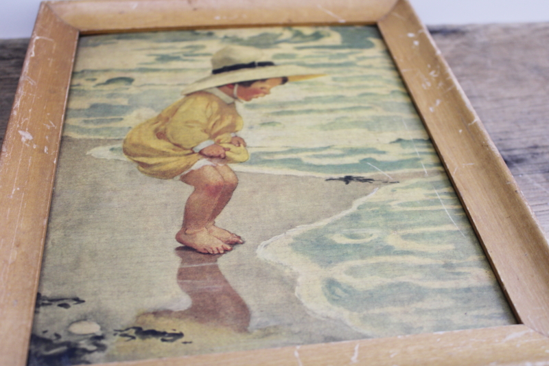 photo of very crackled vintage print Jessie Willcox Smith little girl by the sea art illustration #3