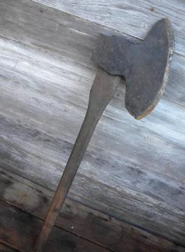 catalog photo of very early, Civil War vintage tool, antique broad axe Hall & Son 1860