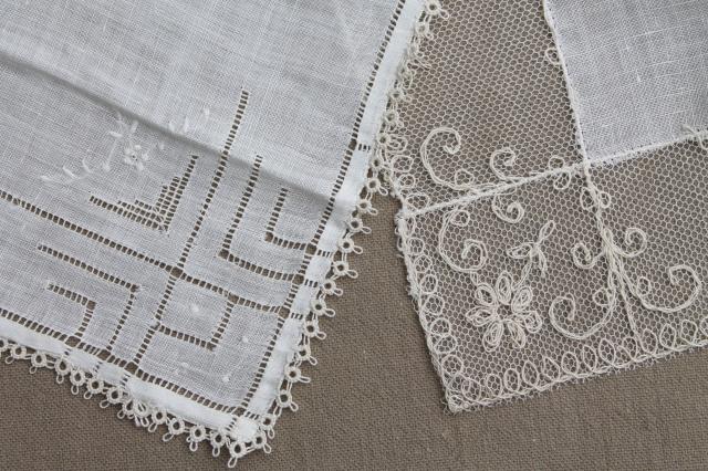 photo of very fancy antique & vintage white lace hankies, fine cotton & linen wedding handkerchiefs  #3