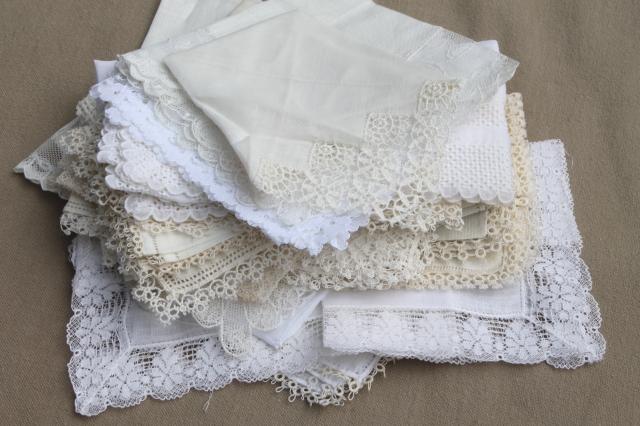 photo of very fancy antique & vintage white lace hankies, fine cotton & linen wedding handkerchiefs  #4