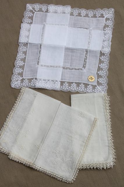 photo of very fancy antique & vintage white lace hankies, fine cotton & linen wedding handkerchiefs  #7