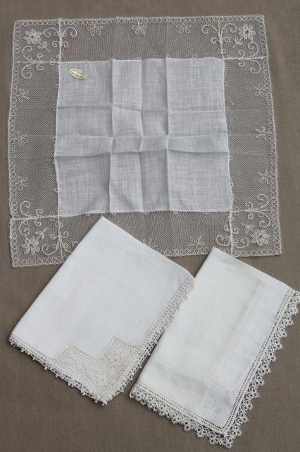 photo of very fancy antique & vintage white lace hankies, fine cotton & linen wedding handkerchiefs  #9