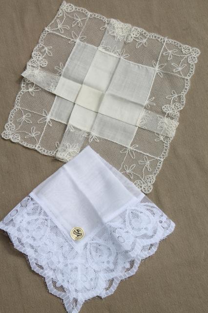 photo of very fancy antique & vintage white lace hankies, fine cotton & linen wedding handkerchiefs  #11