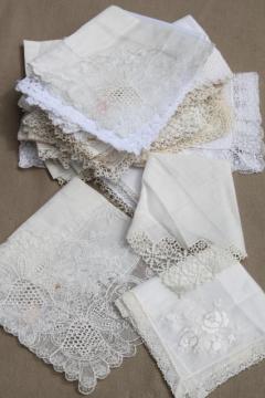 catalog photo of very fancy antique & vintage white lace hankies, fine cotton & linen wedding handkerchiefs 