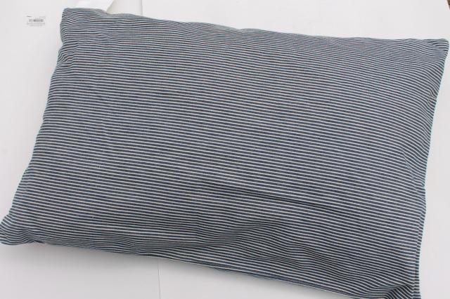 photo of very firm vintage pillow, railroad striped blue & white hickory stripe cotton denim cover #3