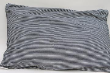 catalog photo of very firm vintage pillow, railroad striped blue & white hickory stripe cotton denim cover