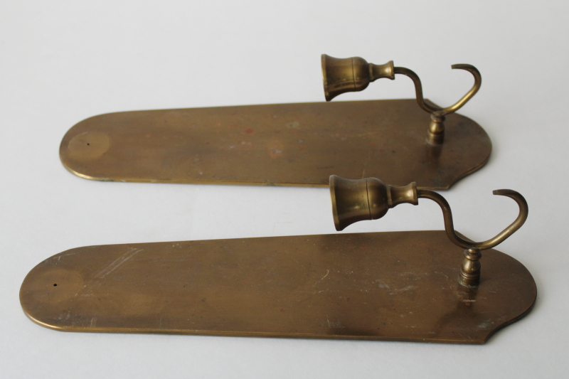 photo of very heavy vintage solid brass wall sconces, 70s mod minimalist art metal candle holders pair  #3