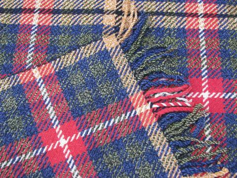 photo of very heavy vintage wool plaid camp blanket w/ thick fringe #2