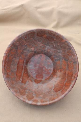 photo of very large carved stone bowl, red jasper picture quartz or marbled onyx? #3