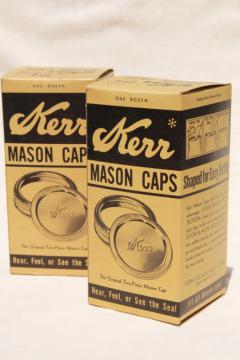 catalog photo of very old Kerr canning jar metal bands & rubber seal lids, collectible vintage advertising