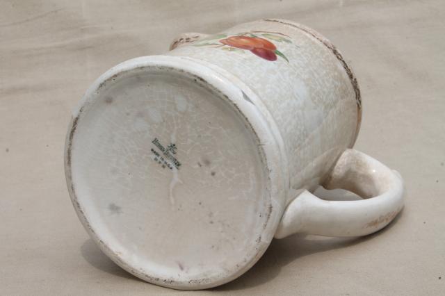 photo of very old browned china pitcher w/ red apples, antique vintage Homer Laughlin milk jug #8