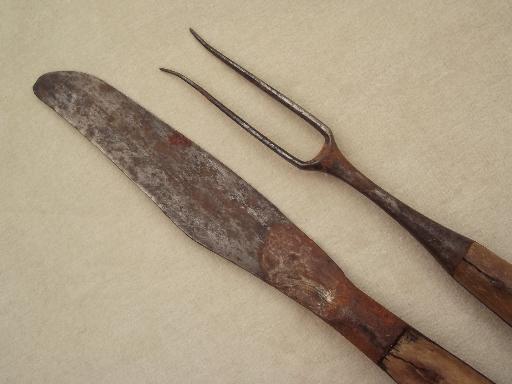 photo of very old pre-civil war knife and fork, antique bone handled hand forged utensils #5