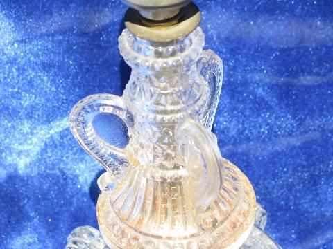 photo of very ornate pressed pattern glass boudoir vanity lamp, 20s-30s vintage #2