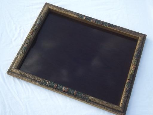 photo of very ornate vintage tray, painted gold wood frame & handles on formica? #2