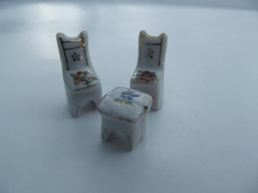 photo of very tiny vintage Japan painted china miniatures, chairs, table and lamp #2