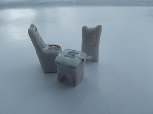 photo of very tiny vintage Japan painted china miniatures, chairs, table and lamp #3