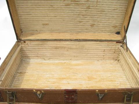 photo of victorian vintage antique flat top slat trunk, old steamer or train luggage #4