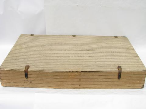 photo of victorian vintage antique flat top slat trunk, old steamer or train luggage #10