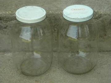 catalog photo of vintage 1 gallon wide mouth glass storage jar canisters w/metal lids