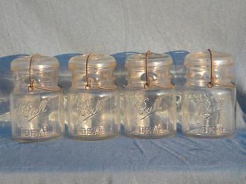 catalog photo of vintage 1 pt Ball Ideal mason jars for storage canisters, lot of 4