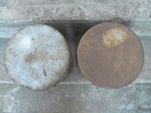 photo of vintage 10 quart ice cream or dairy bucket tub canisters, tinned steel #9